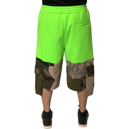 Dolce & Gabbana Green Patchwork Cargo Bermuda Shorts