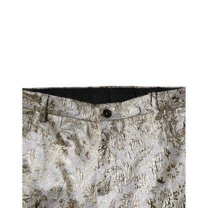 Dolce & Gabbana Gold Floral Jacquard Men Dress Pants