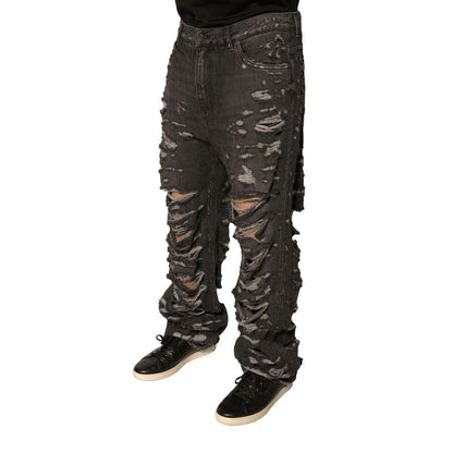 Dolce & Gabbana Gray Tattered Cotton Straight Men Denim Jeans