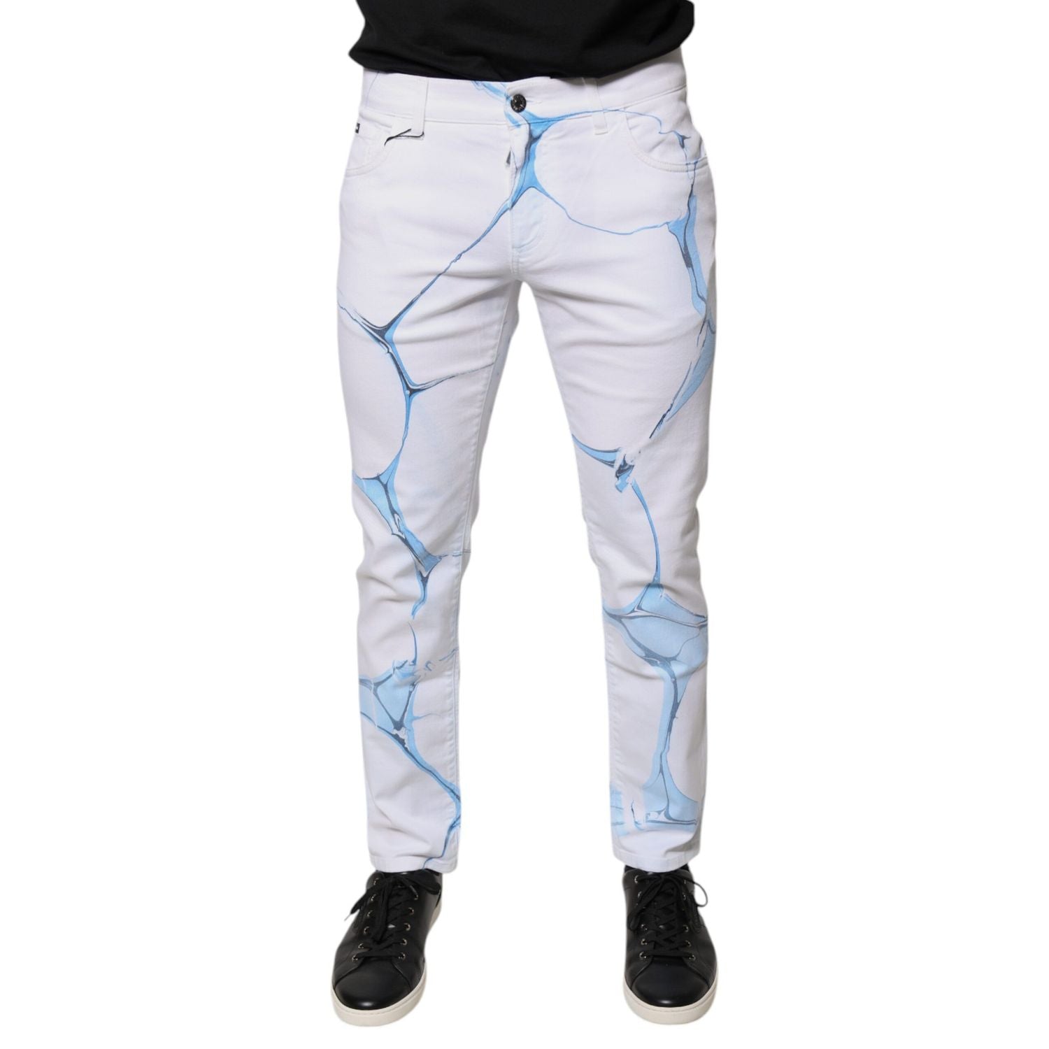 Dolce & Gabbana White Blue Cotton Stretch Skinny Denim Jeans