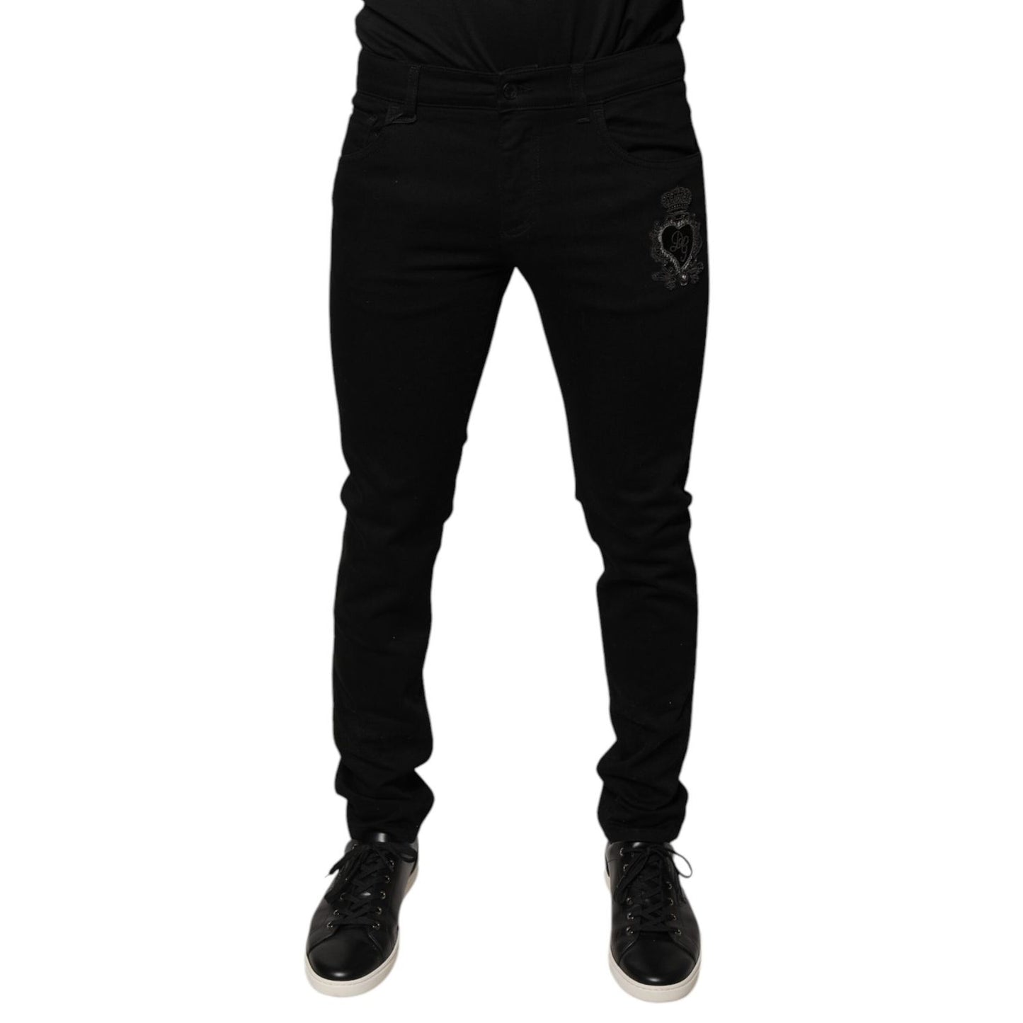 Dolce & Gabbana Black DG Crown Logo Cotton Skinny Denim Jeans