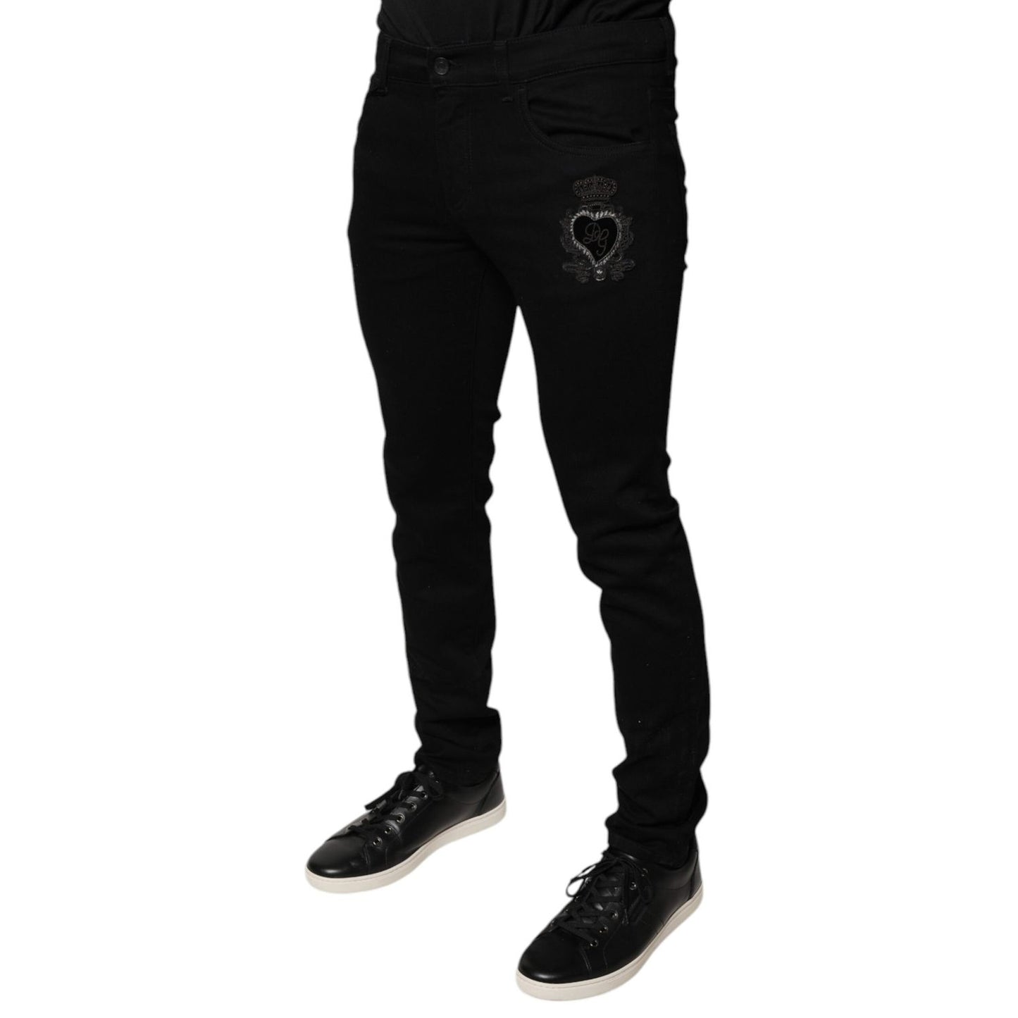Dolce & Gabbana Black DG Crown Logo Cotton Skinny Denim Jeans