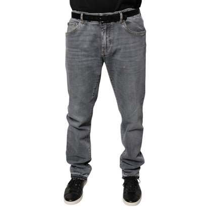 Dolce & Gabbana Gray Logo Cotton Stretch Skinny Denim Jeans