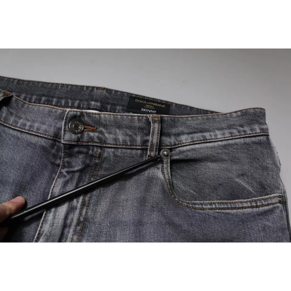 Dolce & Gabbana Gray Logo Cotton Stretch Skinny Denim Jeans
