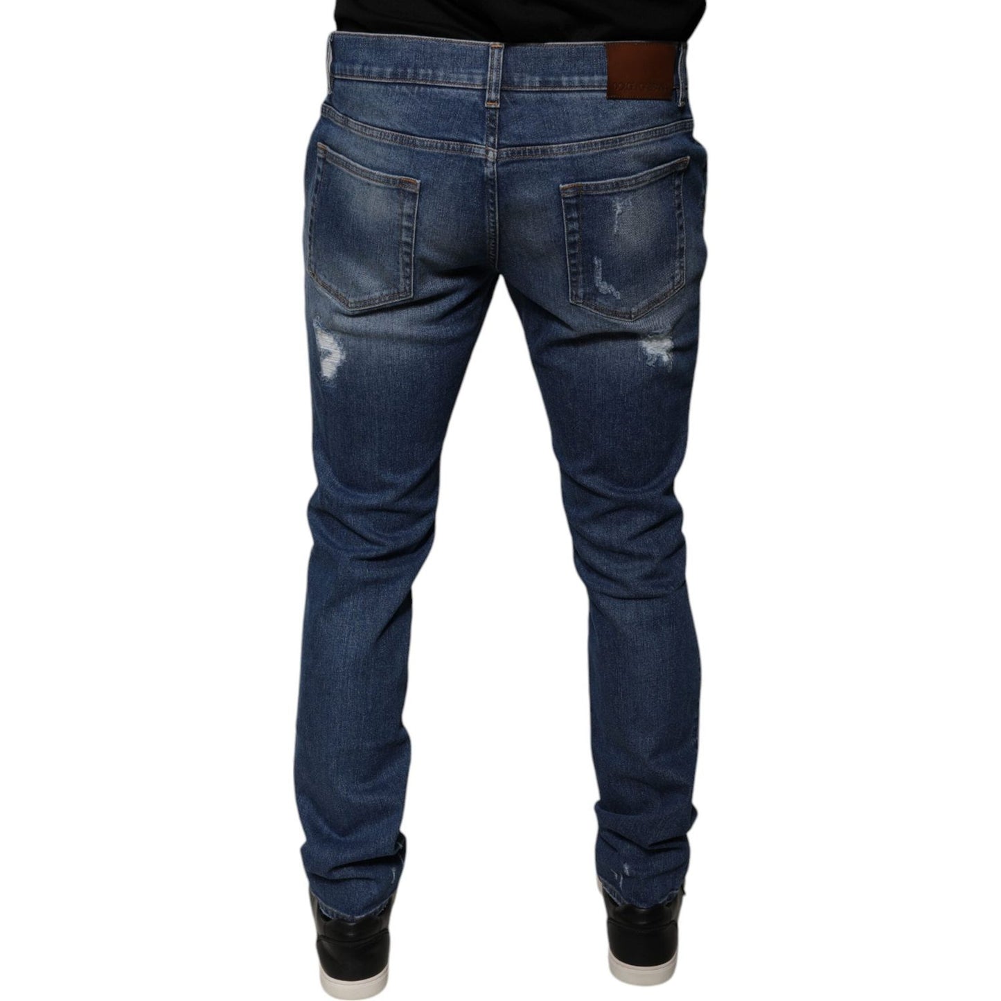 Dolce & Gabbana Blue Cotton Tattered Skinny Denim Jeans