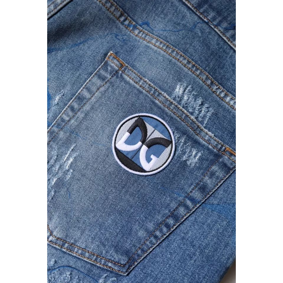 Dolce & Gabbana Blue Cotton Stretch Tattered Skinny Denim Jeans