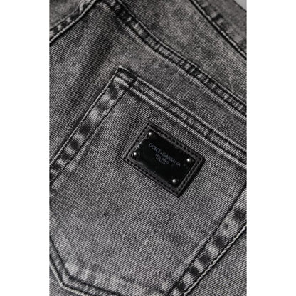 Dolce & Gabbana Gray Logo Plaque Cotton Slim Fit Denim Jeans
