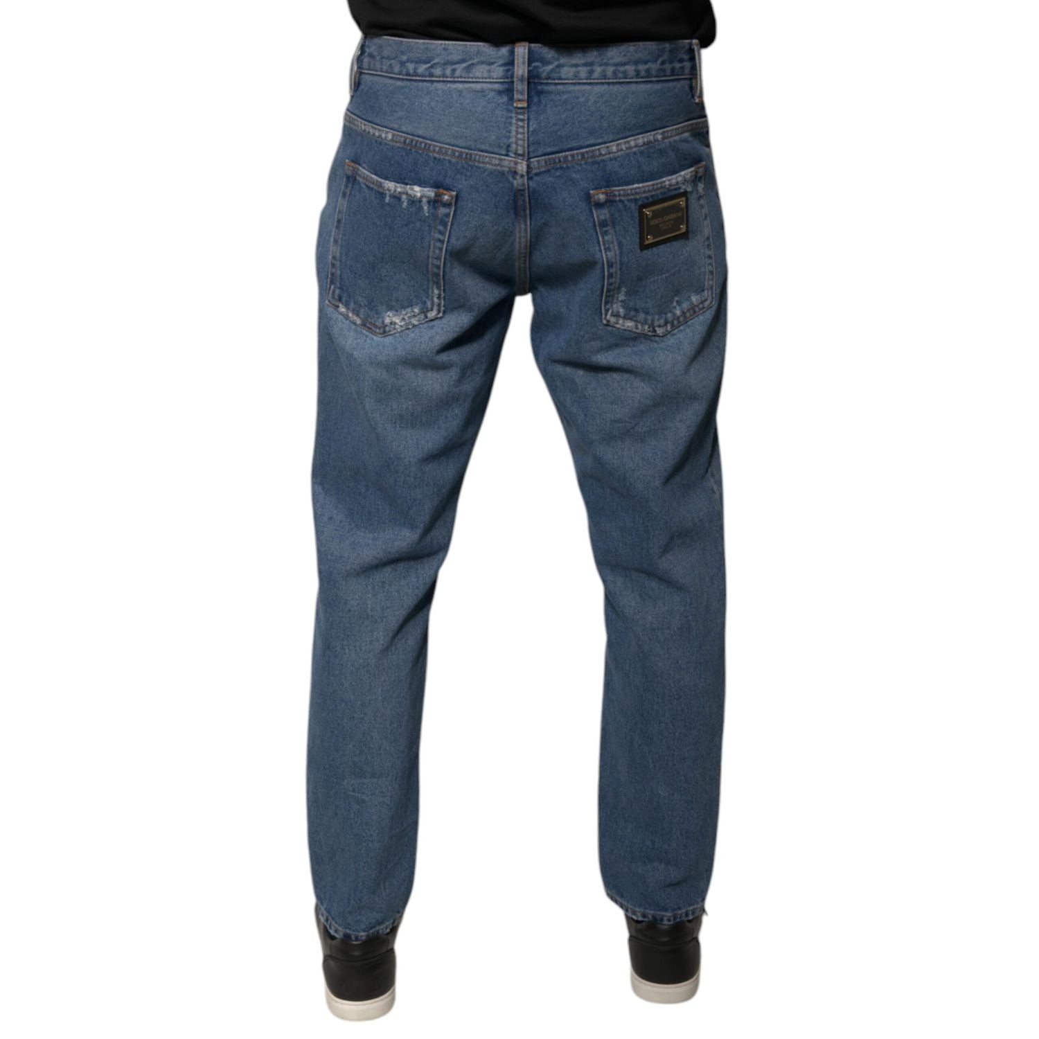 Dolce & Gabbana Blue Cotton Logo Men Loose Denim Jeans