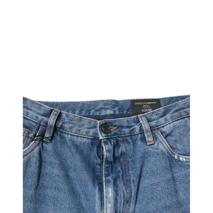 Dolce & Gabbana Blue Cotton Logo Men Loose Denim Jeans