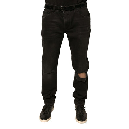 Dolce & Gabbana Black Ripped Logo Cotton Skinny Denim Jeans