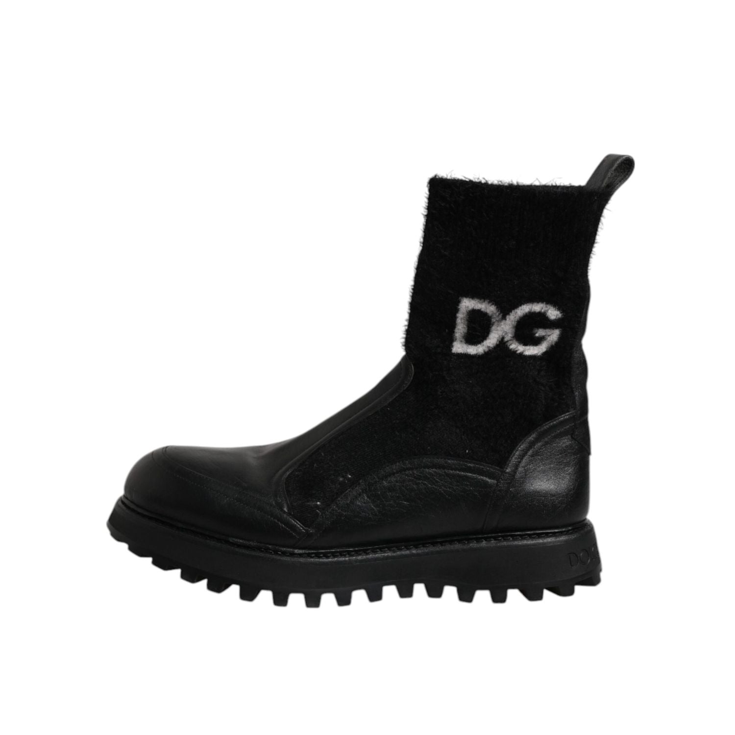 Dolce & Gabbana Black DG Logo Horse Sock Ankle Boots Shoes