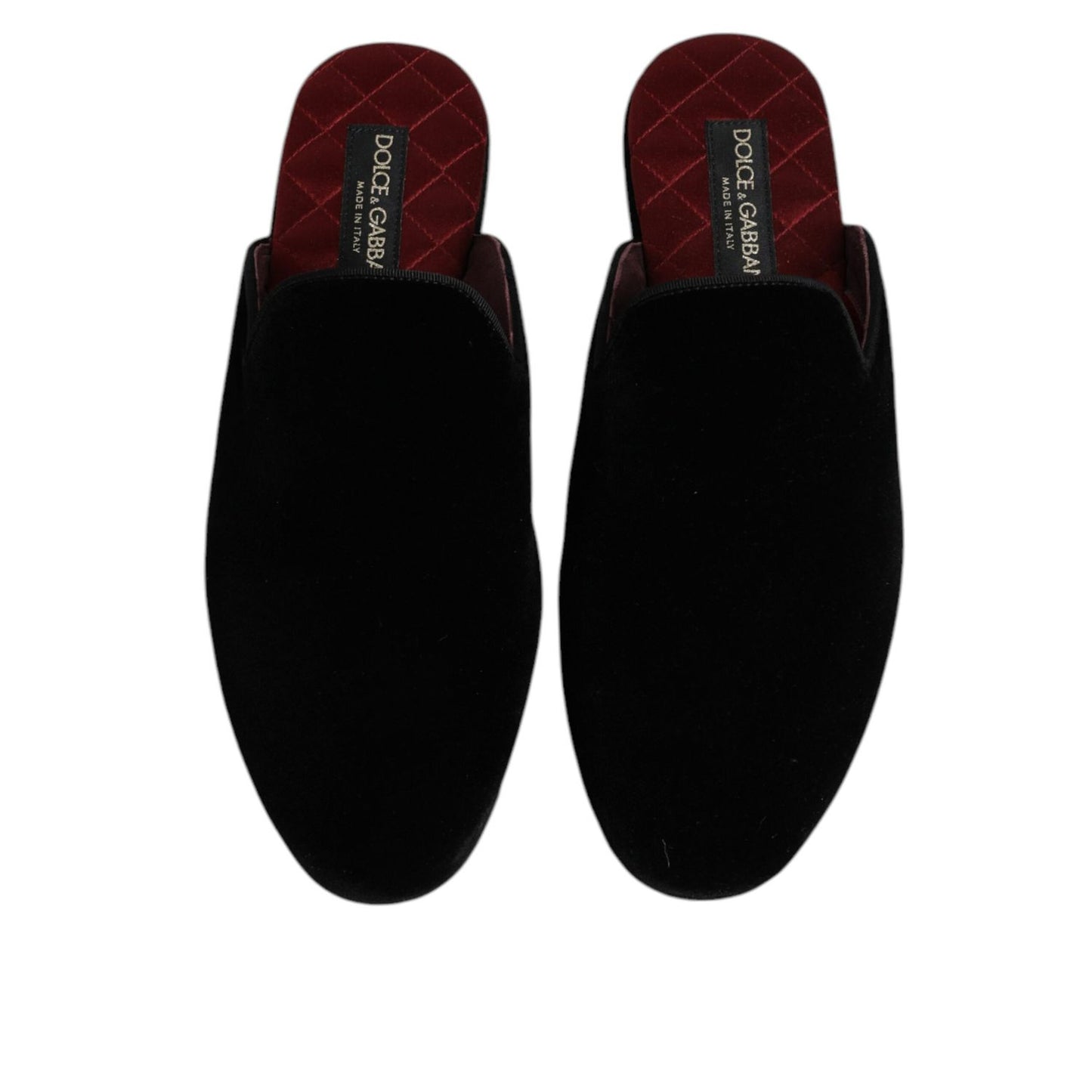 Dolce & Gabbana Black Viscose Velvet Slides Flat Slipper Shoes