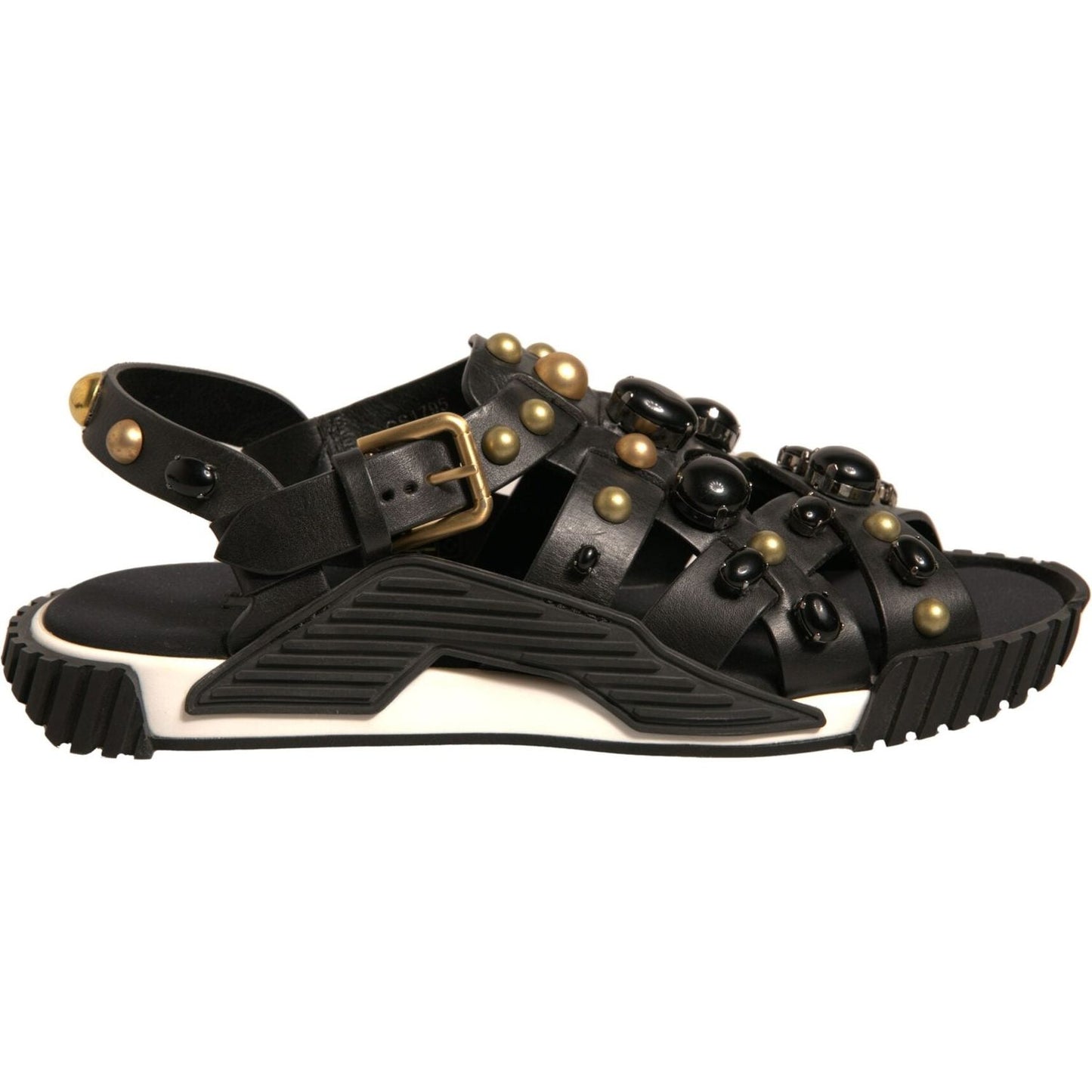 Dolce & Gabbana Black Leather Studded Slides Sandals Shoes