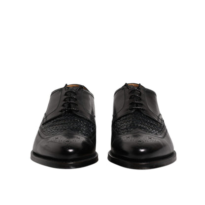 Dolce & Gabbana Black Leather Derby Wingtip Lace Up Formal Dress Shoes