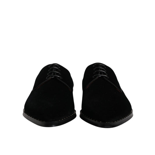 Dolce & Gabbana Black Velvet Cotton Lace Up Derby Shoes