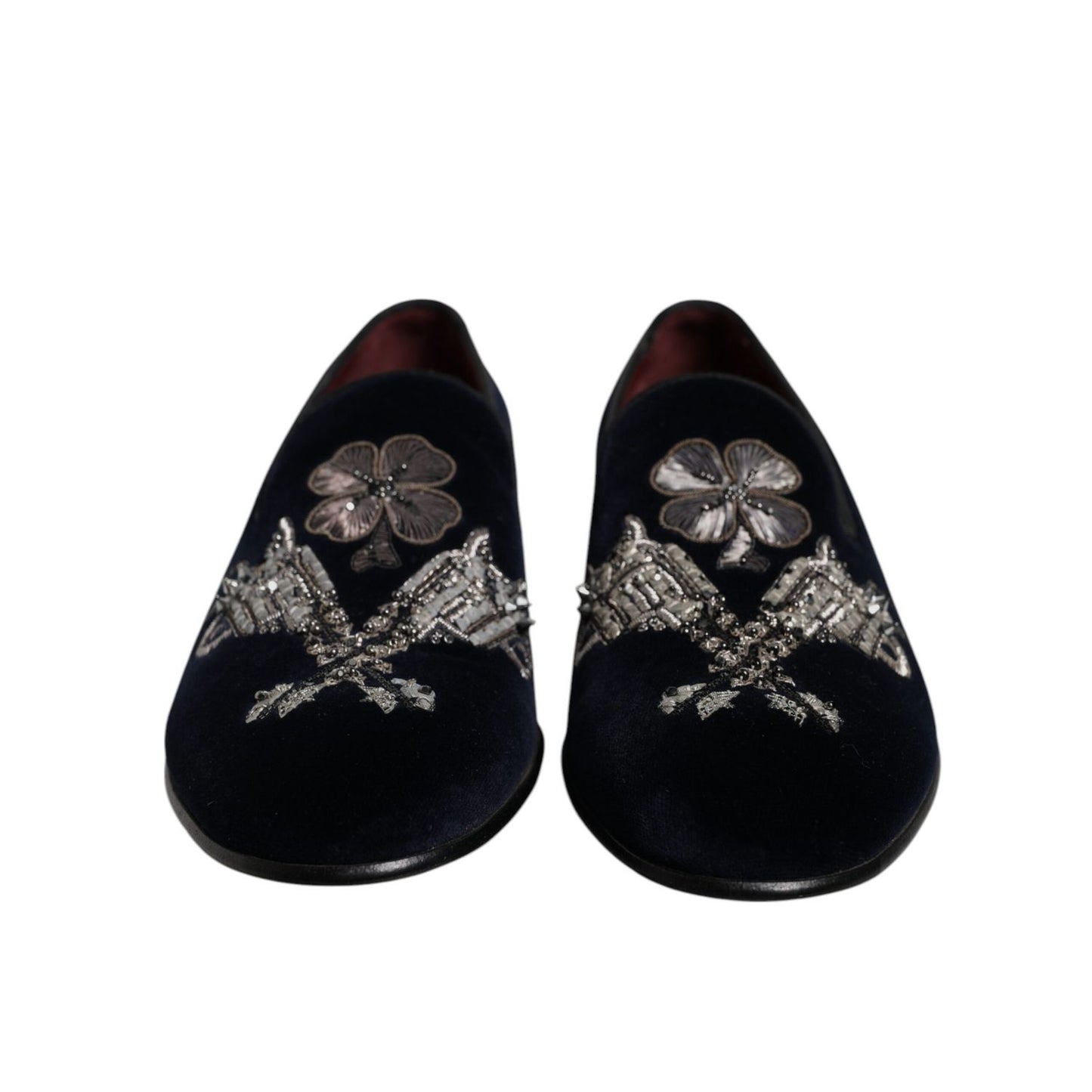 Dolce & Gabbana Black Velvet Floral Gun Loafers Dress Shoes