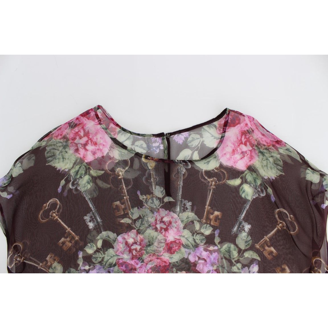 Dolce & Gabbana Black Key Floral Print Silk Blouse T-shirt