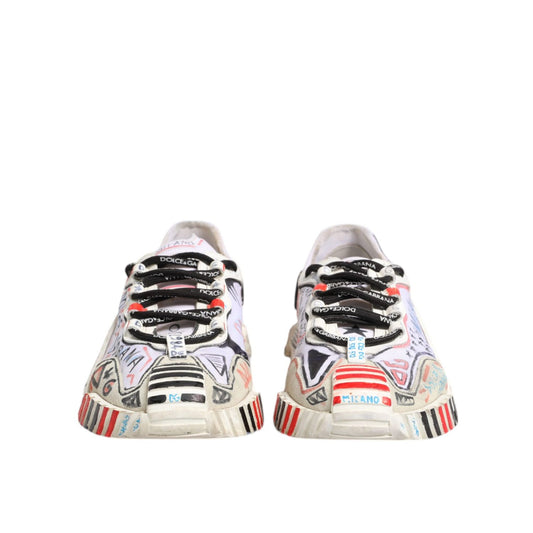 Dolce & Gabbana Multicolor Suede Fabric NS1 Sneakers Shoes, preowned with repaired rips, low-top design, rubber sole, lace-up closure.