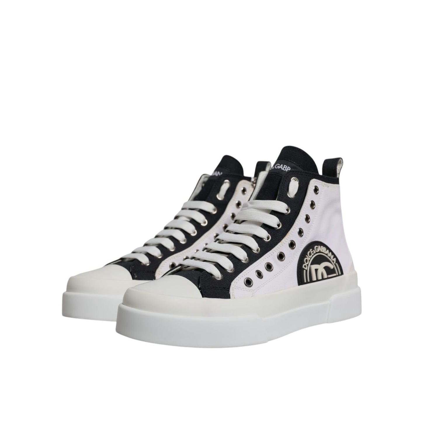 Dolce & Gabbana White Black Cotton High Top Sneakers Shoes