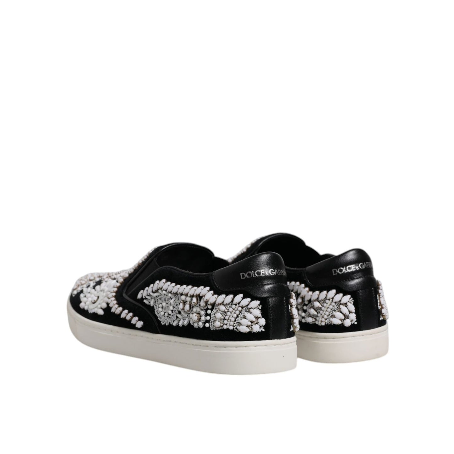 Dolce & Gabbana Black Embellished London Men Slip On Shoes