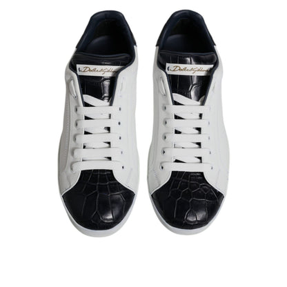 Dolce & Gabbana White Black Leather Portofino Sneakers Shoes