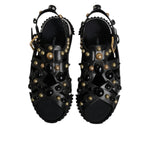 Dolce & Gabbana Black Leather Studded Slides Sandals Shoes
