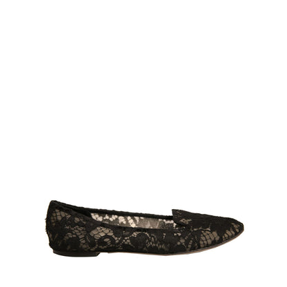 Dolce & Gabbana Black Taormina Lace Slip On Flats Shoes