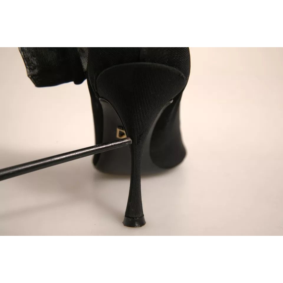 Dolce & Gabbana Black Silk Mesh Sock Style Heels Boots Shoes