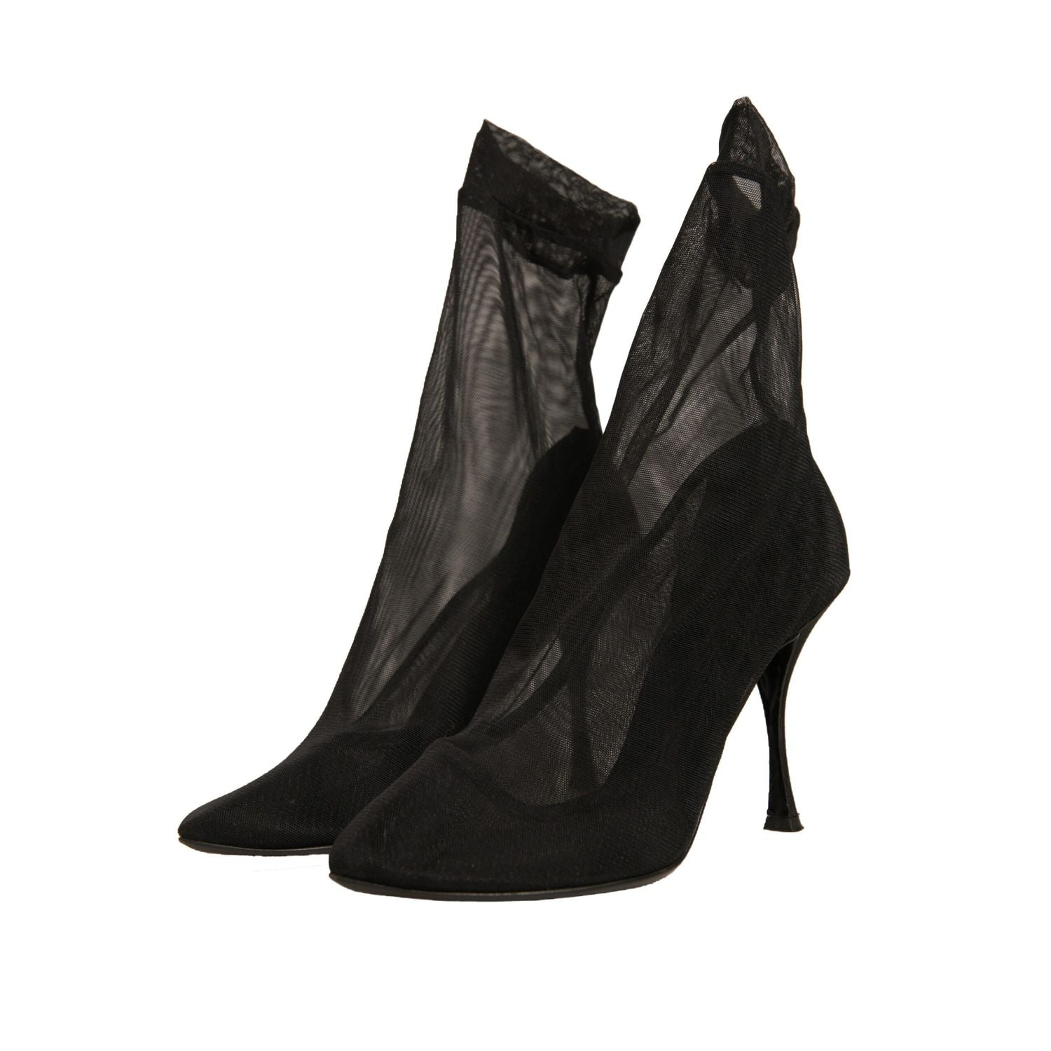Dolce & Gabbana Black Silk Mesh Sock Style Heels Boots Shoes