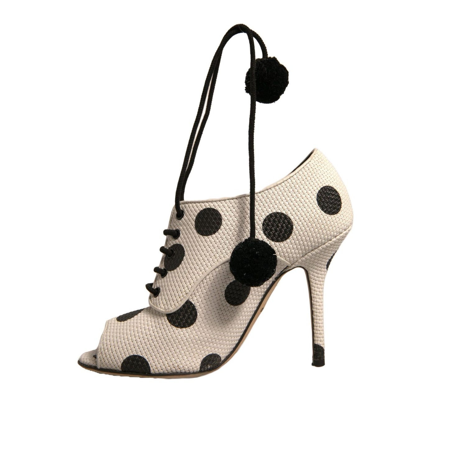 Dolce & Gabbana White Black Polka Dot Peep Toe Ankle Boots Shoes