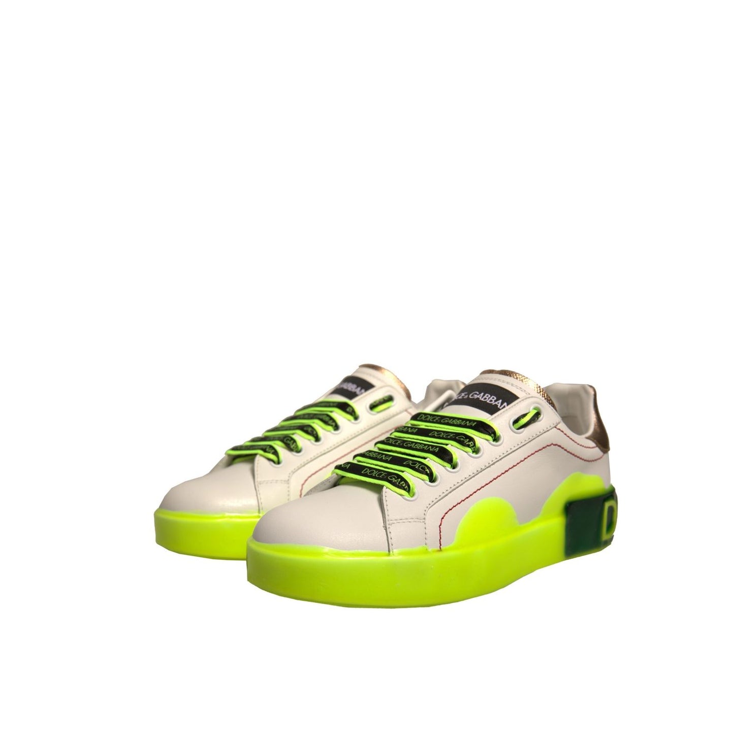 Dolce & Gabbana White Yellow Portofino Leather Sneakers Shoes