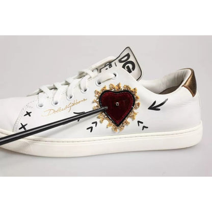 Dolce & Gabbana White Leather Heart Embellished Sneakers Shoes
