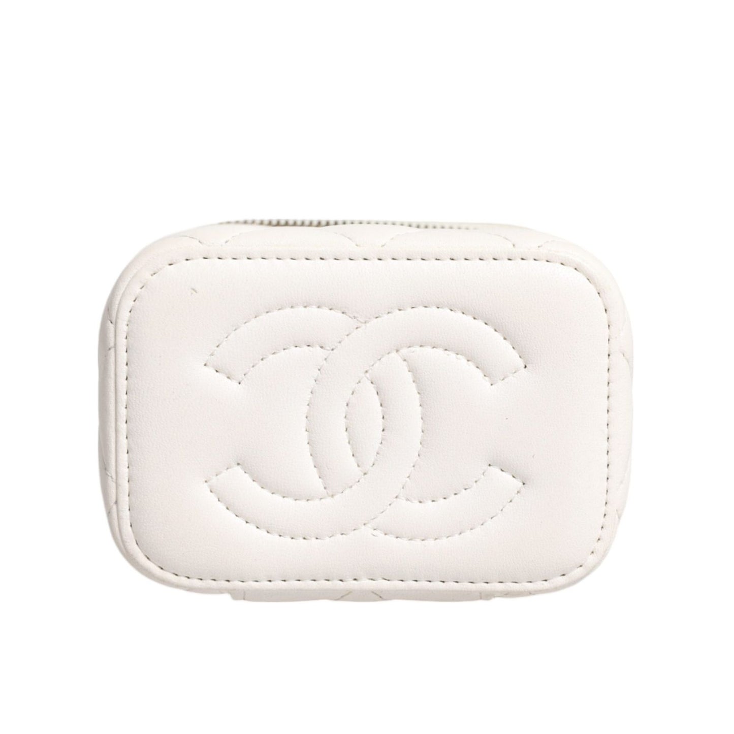 Chanel White Matelasse Lambskin Gold Chain Shoulder Vanity Mirror
