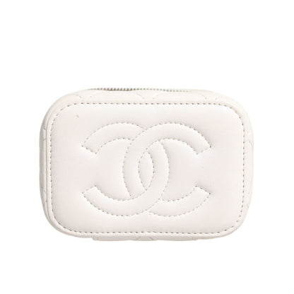 Chanel White Matelasse Lambskin Gold Chain Shoulder Vanity Mirror