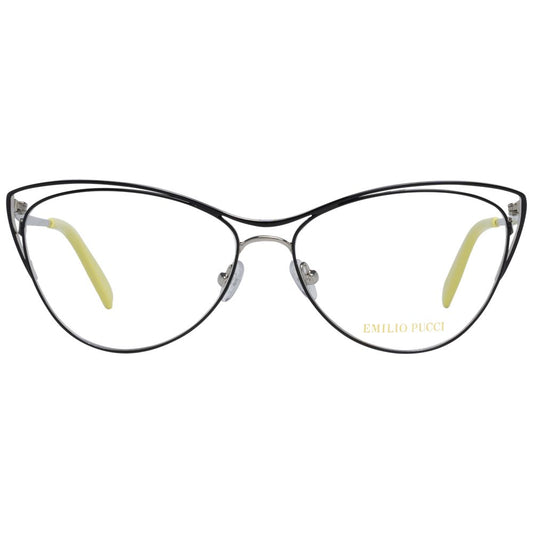 Emilio Pucci Black Women Glasses Frame in metal, full-rim style, size 56-14-140, includes branded case, no spring hinge.