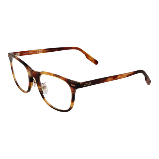 Ermenegildo Zegna Brown Men Glasses Frame with acetate material, full-rim style, and rectangle shape for stylish eyewear.