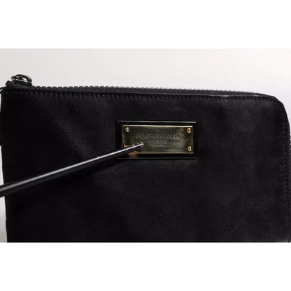 Dolce & Gabbana Black Nylon Logo Plaque Keyring Pouch Clutch Bag