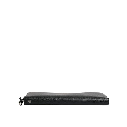 Dolce & Gabbana Black Calfskin Leather Logo Zip Around Continental Wallet