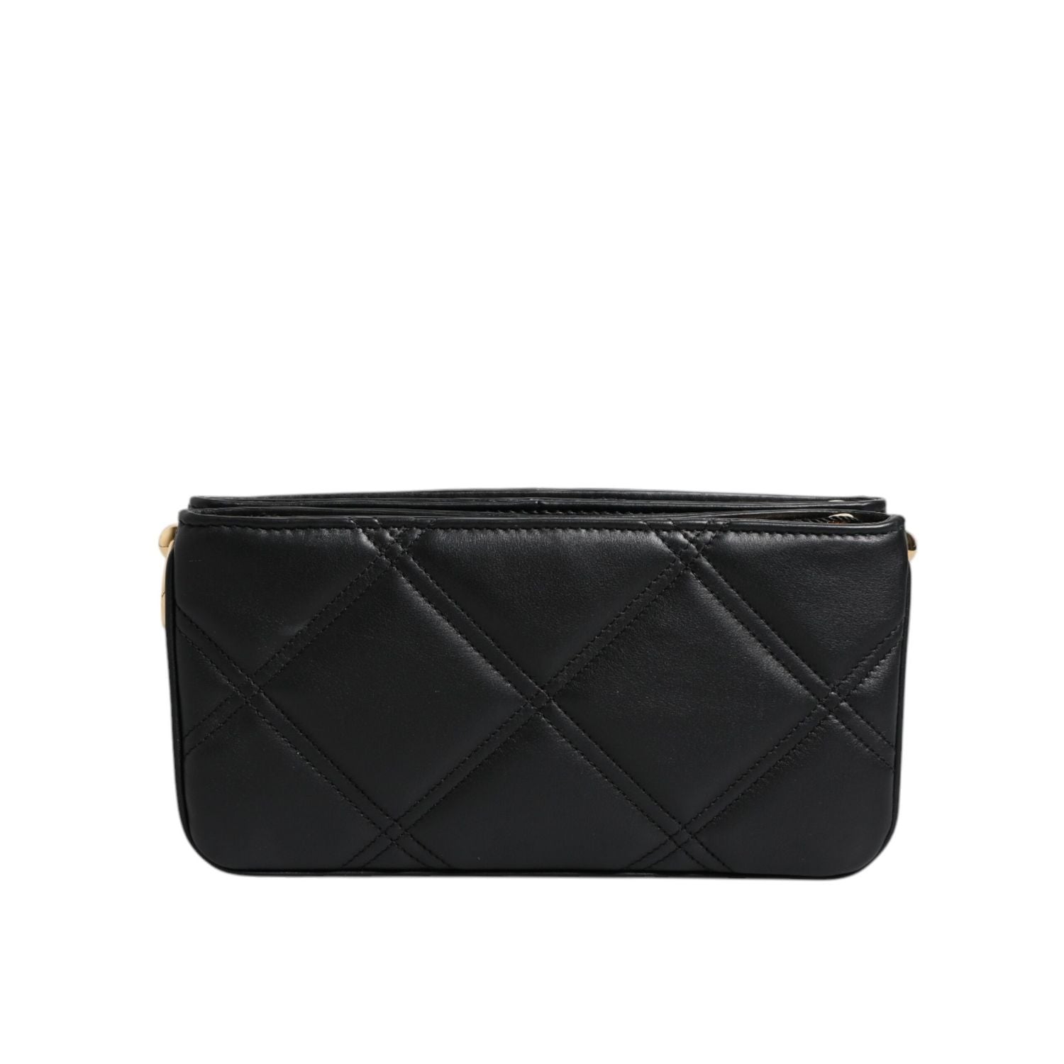 Dolce & Gabbana Black Leather Crystal Embellished Logo Shoulder Bag