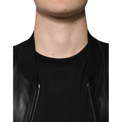 Dolce & Gabbana Black Lambskin Full Zip Biker Blouson Jacket