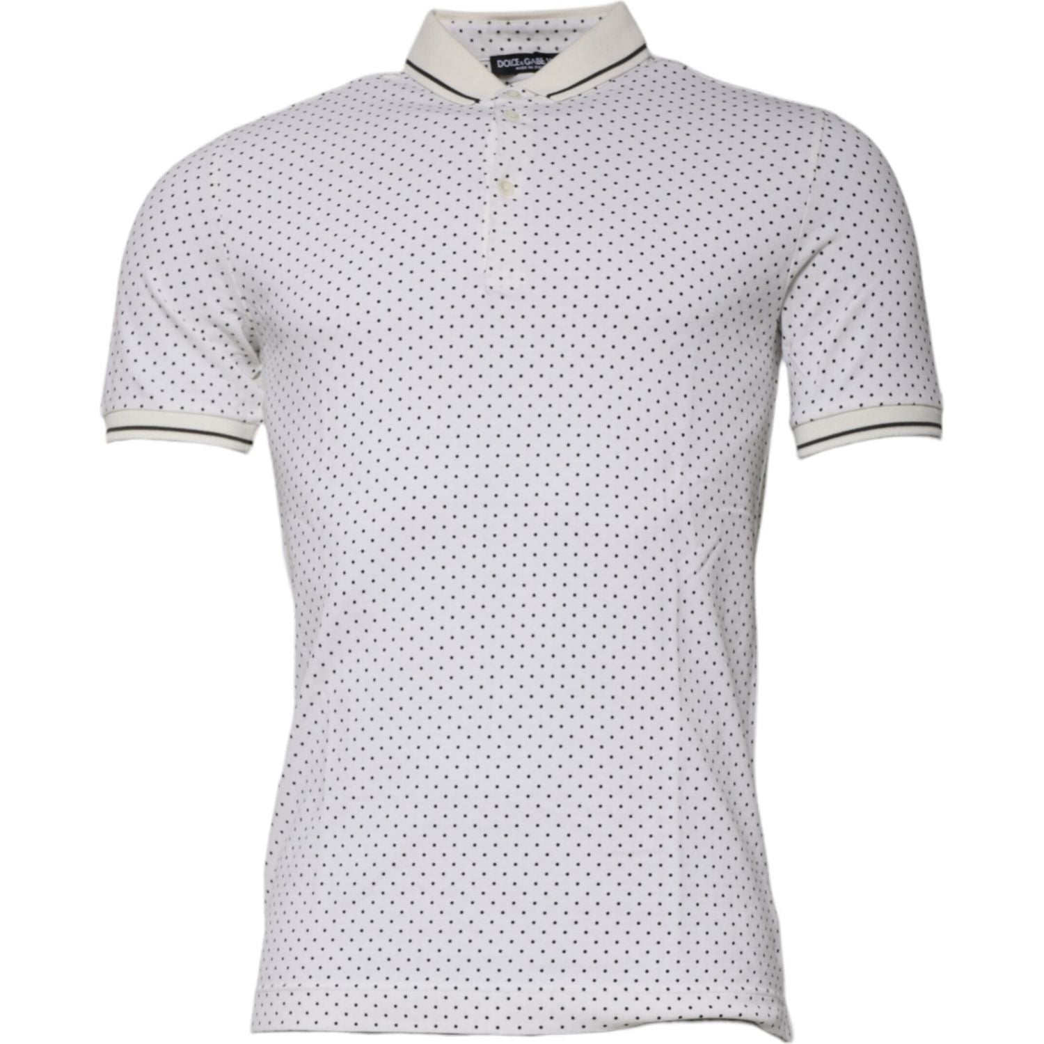 Dolce & Gabbana White Polka Dot Cotton Collared Polo T-shirt