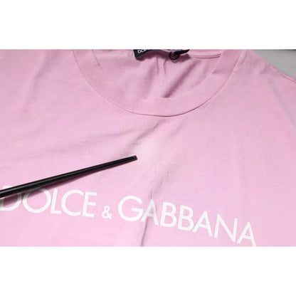 Dolce & Gabbana Pink Logo Print Cotton Crew Neck T-shirt