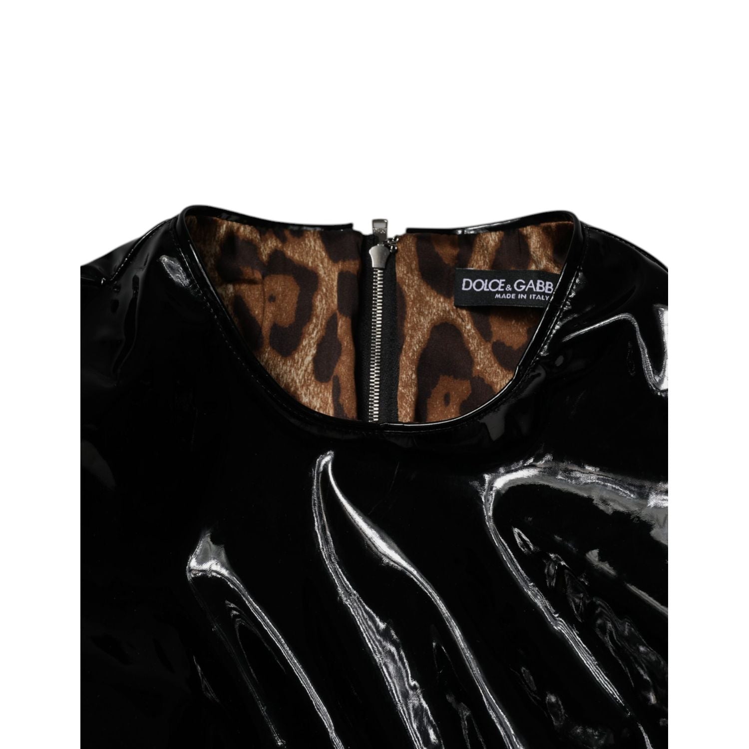 Dolce & Gabbana Black Patent Leather Puff Sleeves Mini Dress