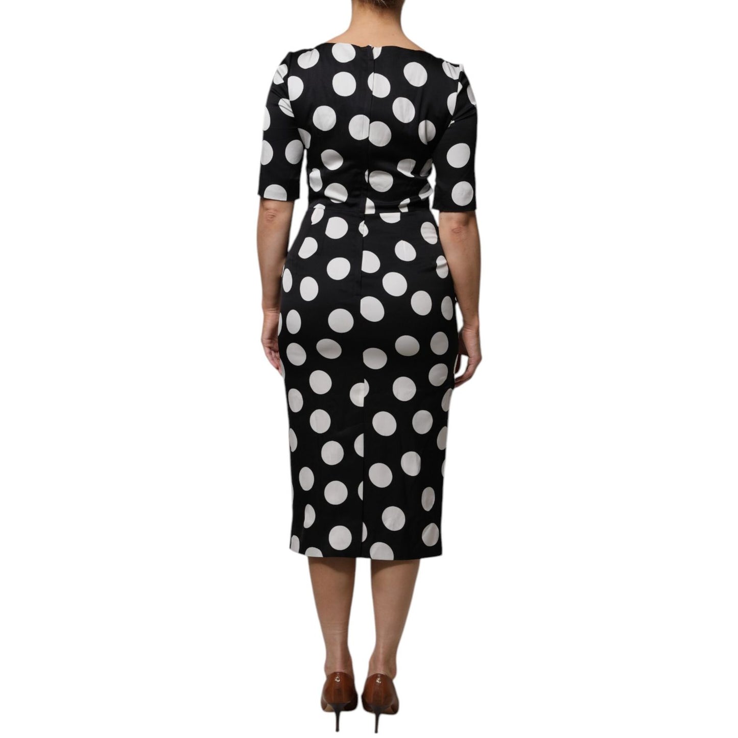 Dolce & Gabbana Black White Silk Polka Dots Sheath Midi Dress