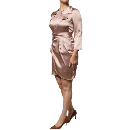 Emporio Armani Pink Satin Long Sleeves Sheath Wrap Mini Dress