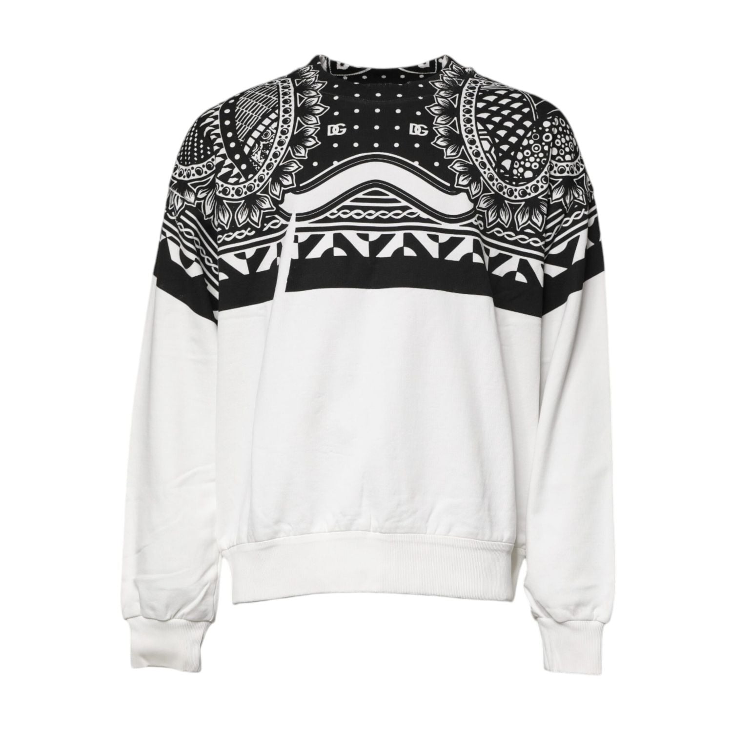 Dolce & Gabbana White Black Printed Cotton Sweatshirt Sweater