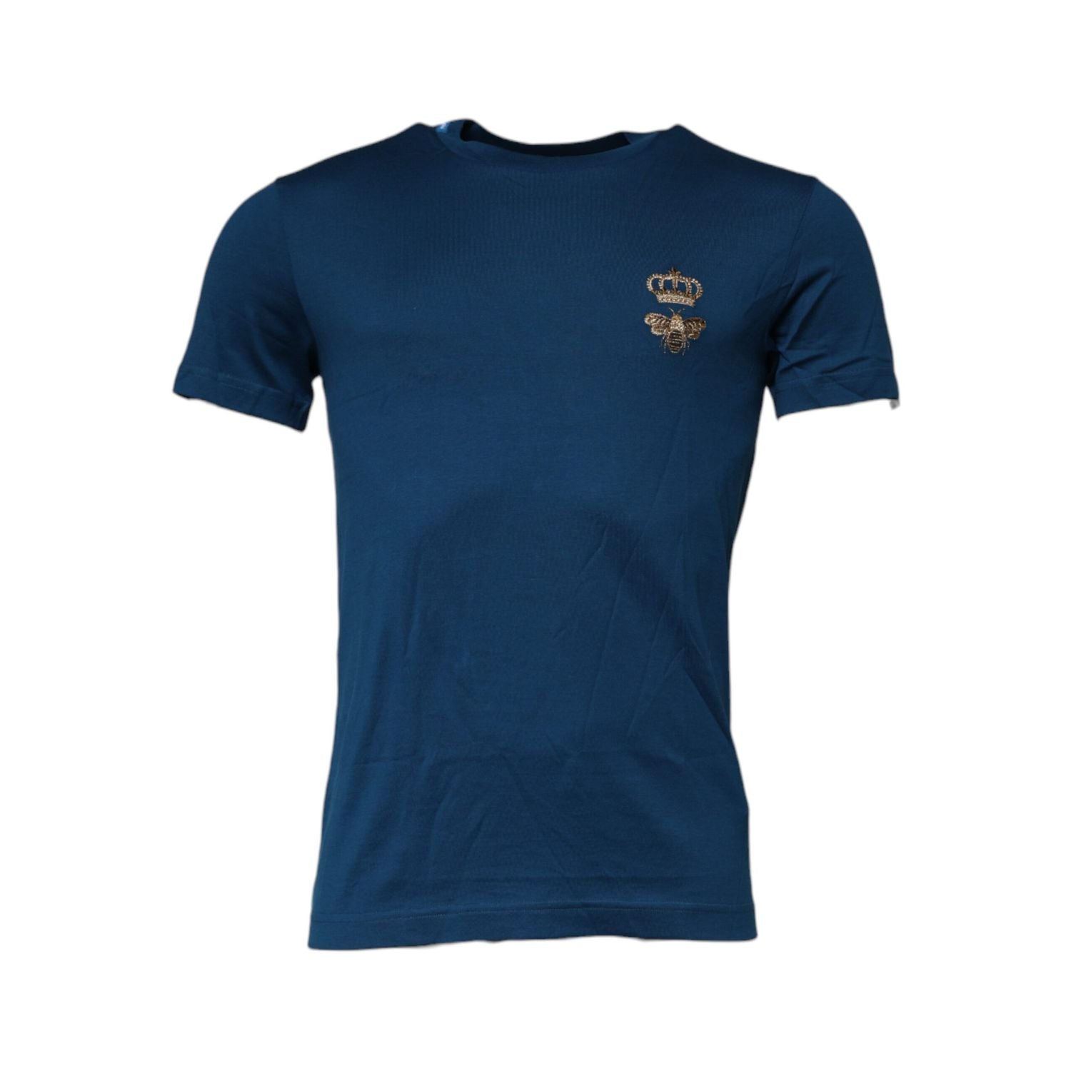 Dolce & Gabbana Blue Crown Bee Cotton Men Crew Neck T-shirt