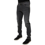 Dolce & Gabbana Dark Gray Washed Cotton Slim Fit Denim Jeans