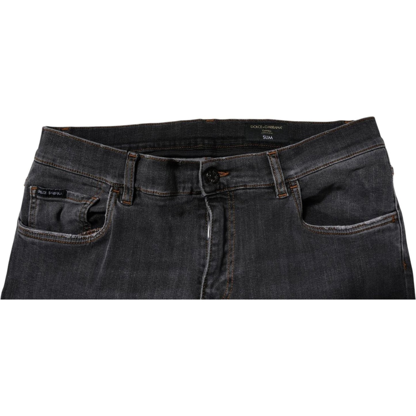 Dolce & Gabbana Dark Gray Washed Cotton Slim Fit Denim Jeans