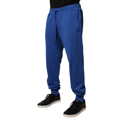 Dolce & Gabbana Blue Cotton Jogger Mid Waist Pants